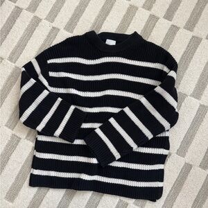H&M Black and White Striped Crewneck Sweater